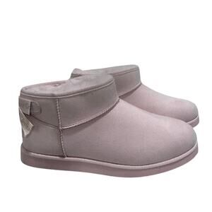 Juicy Couture Blush Pink Faux Fuzzy Ankle Booties 9 Faux Suede Bow Detail Logo